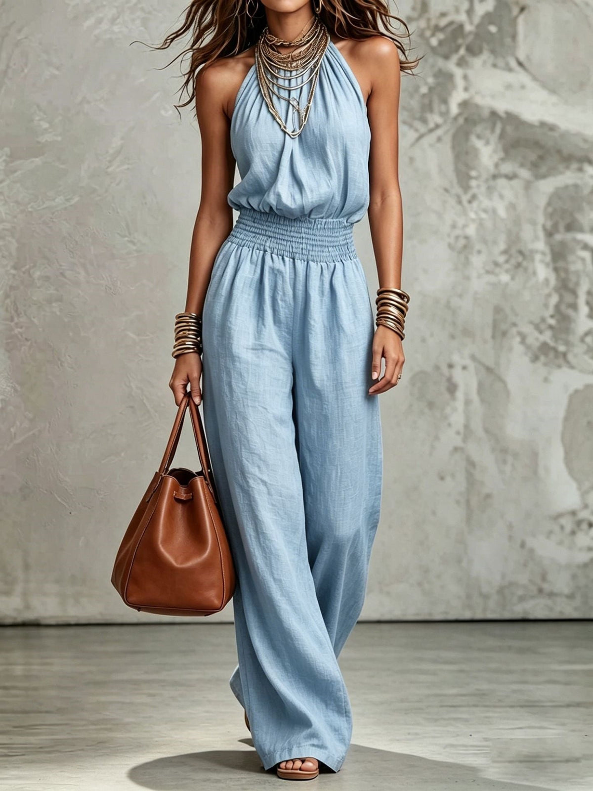 Halter Wide-Leg Overall Jumpsuit