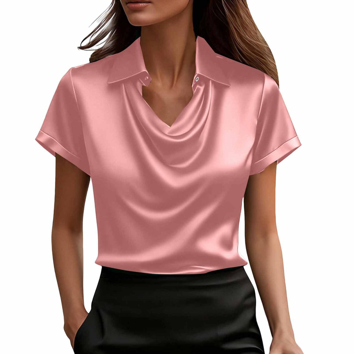 Satin Short-Sleeve Button Shirt