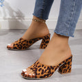Women's Leopard Square-Toe Heeled Slides