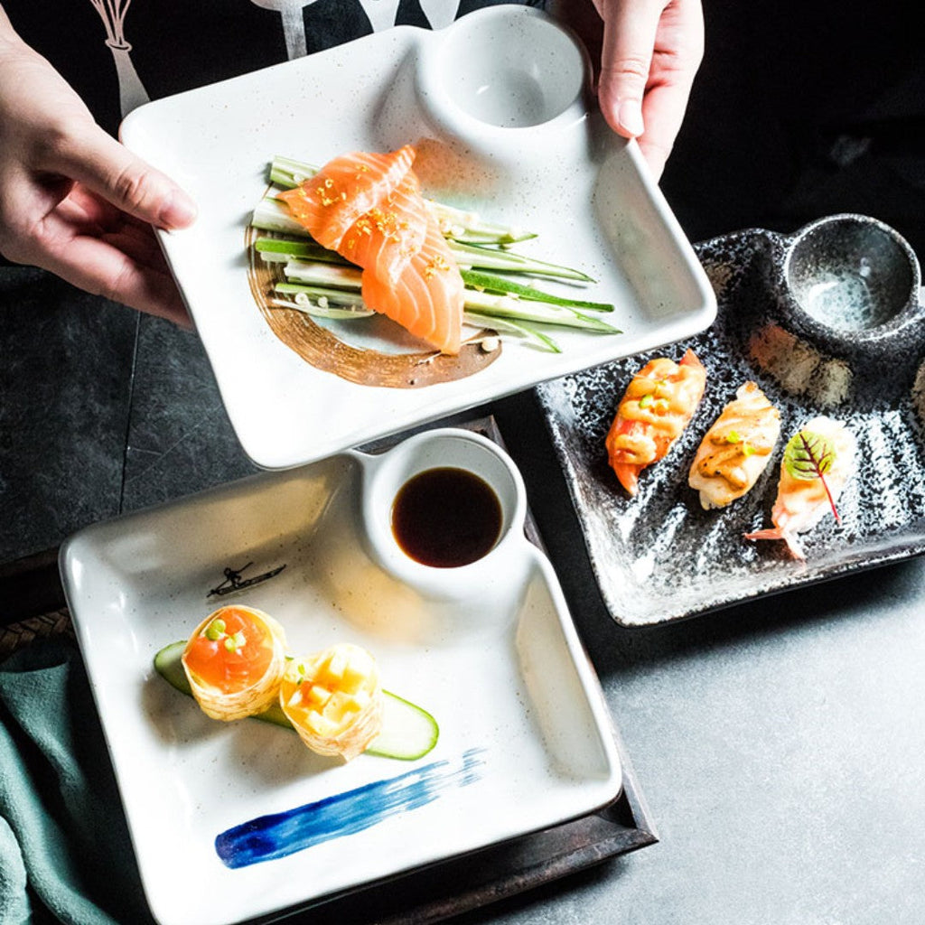 Ceramic Dumpling Plate with Sauce Dish