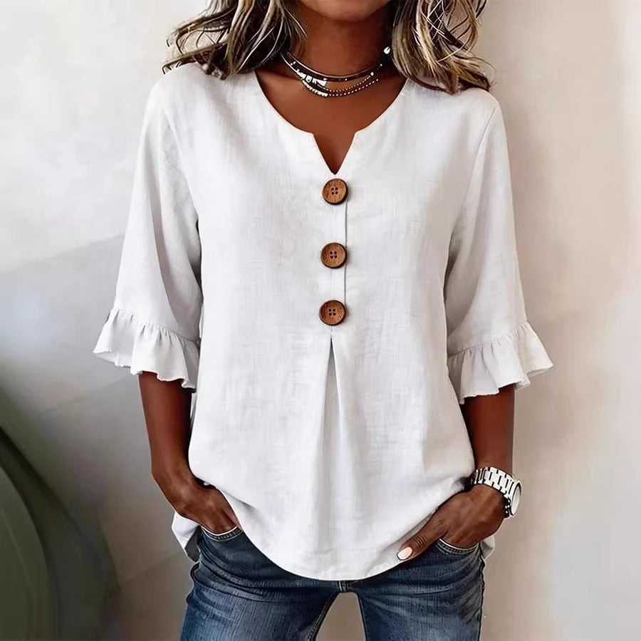 Ruffle-Sleeve Button Blouse