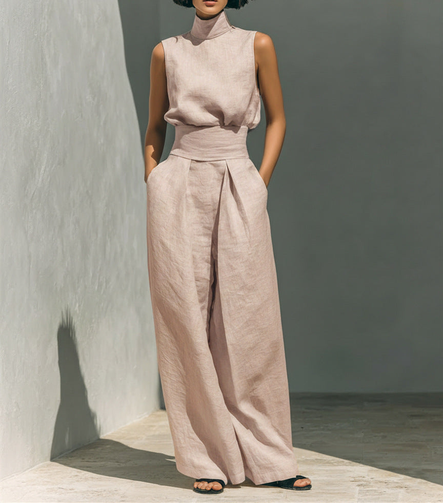 Sleeveless Top & Straight-Leg Pants Set
