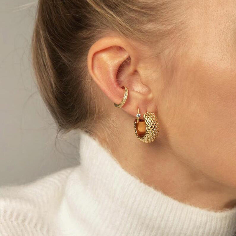 Rhinestone Round Earrings