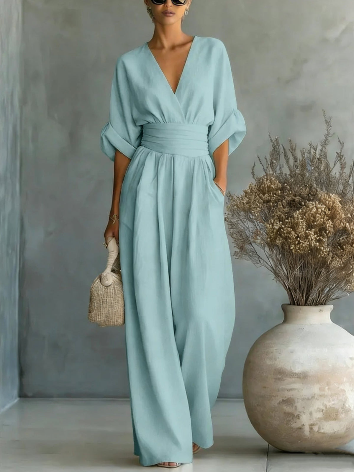 V-Neck Wide-Leg Jumpsuit