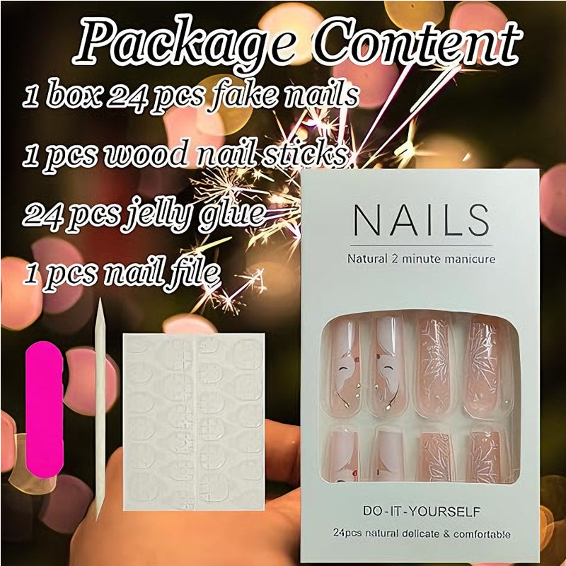 Snowflake & Reindeer Press-On Nails (24 Pcs)