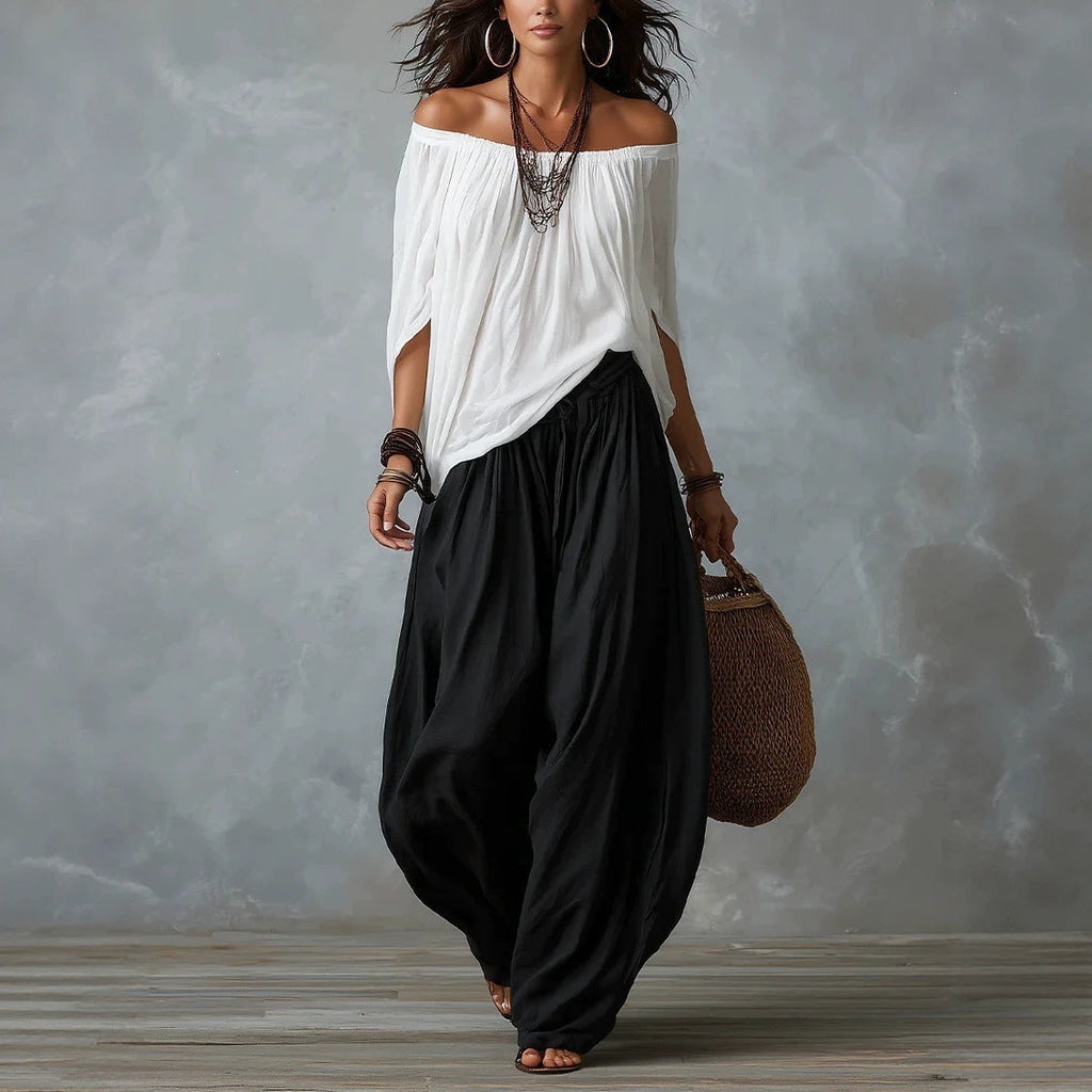 Off-Shoulder Top & Flare Pants Set