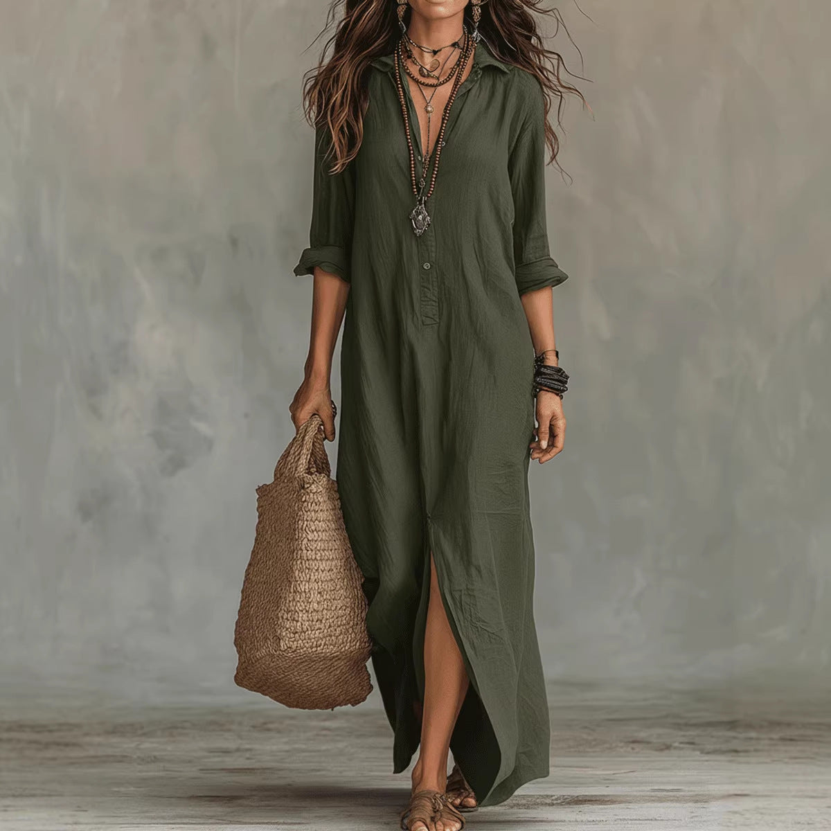 Long-Sleeve Shirt Maxi Dress
