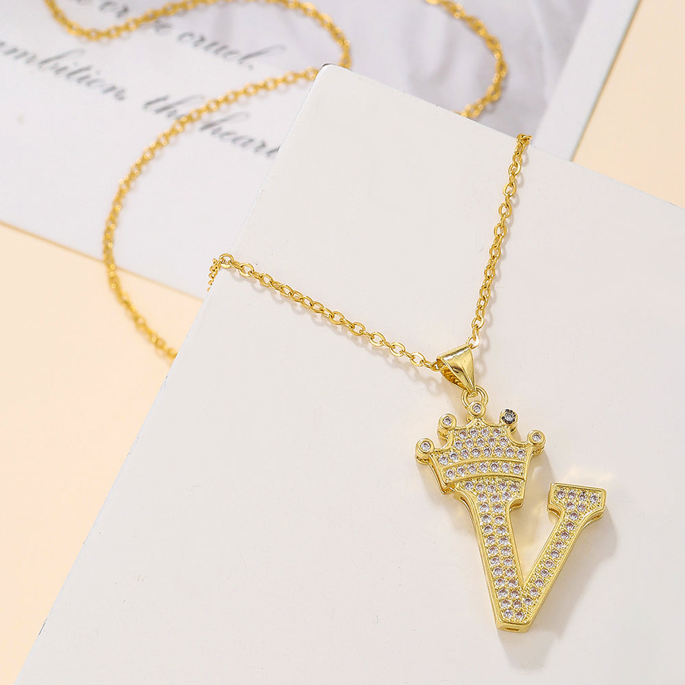 Crown Initial Pendant Necklace