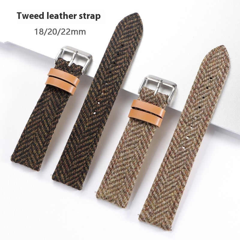 Vintage Tweed Leather Watch Strap