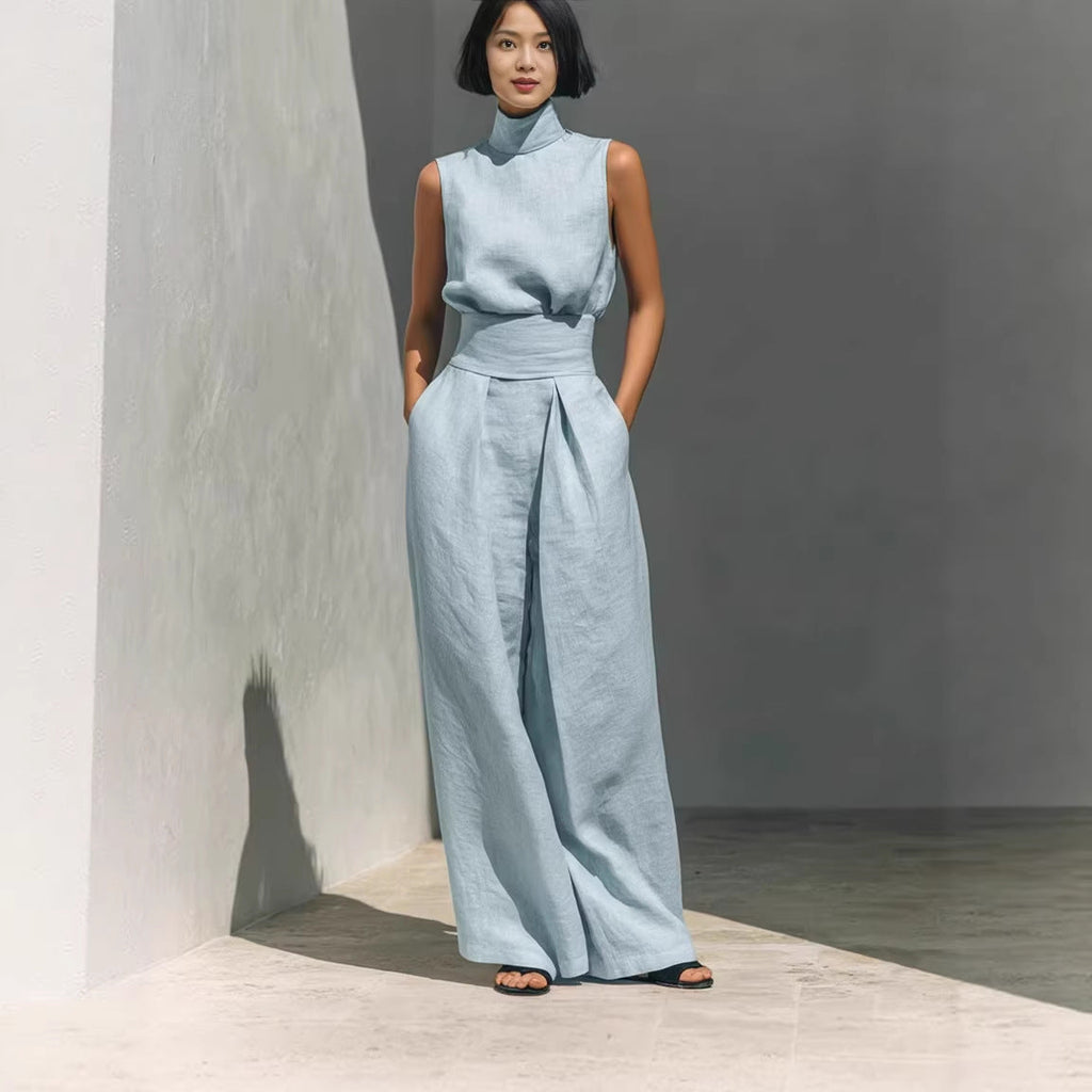 Sleeveless Top & Straight-Leg Pants Set