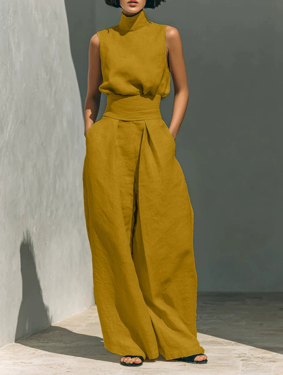 Sleeveless Top & Straight-Leg Pants Set