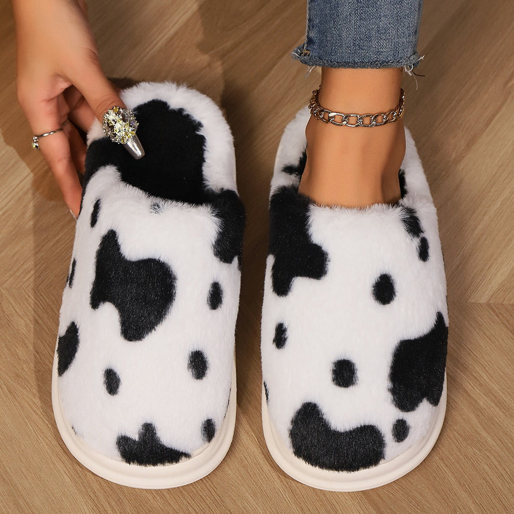 Cow Print Plush Slippers