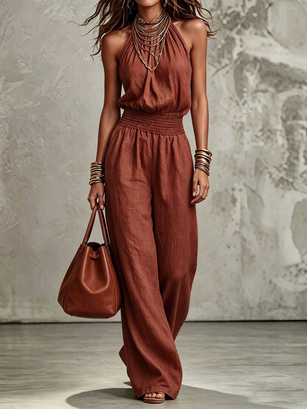 Halter Wide-Leg Overall Jumpsuit