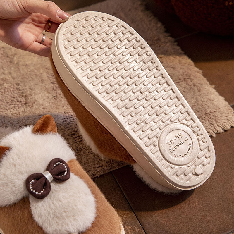 Fluffy Cat Platform Slippers