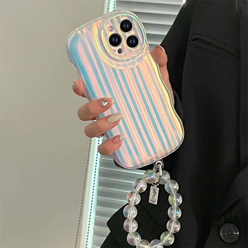 Holographic Wave iPhone Case with Bead Strap