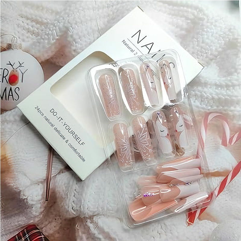 Snowflake & Reindeer Press-On Nails (24 Pcs)