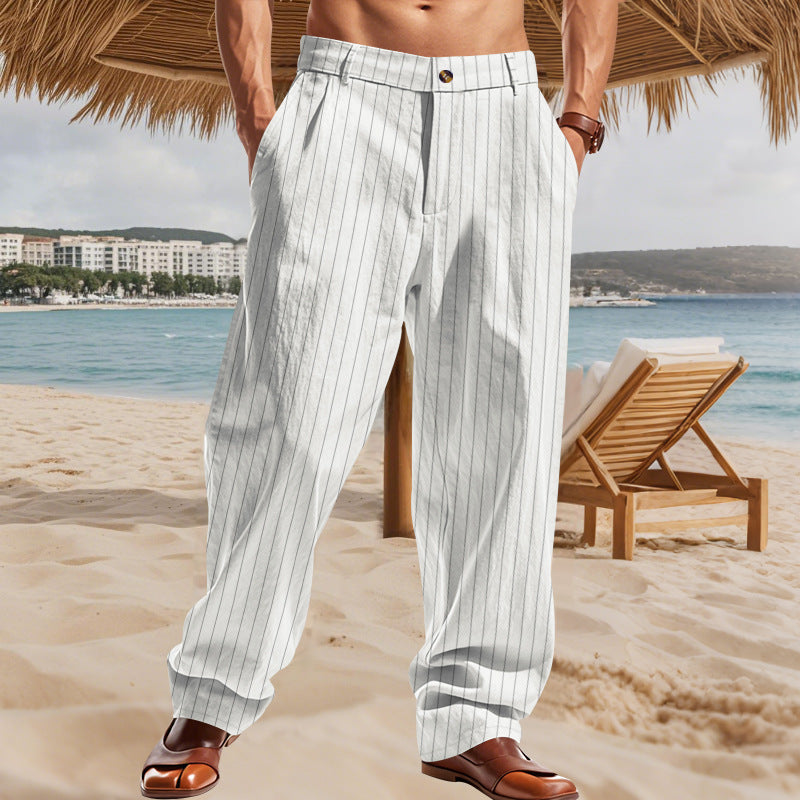 Men's Striped Linen Wide-Leg Pants