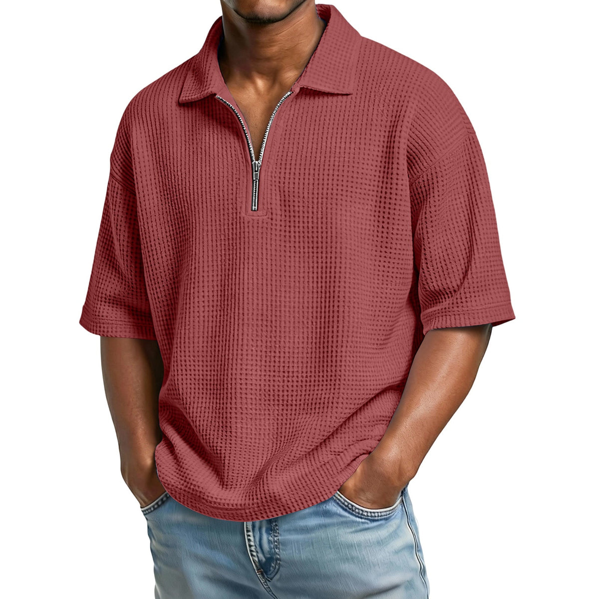 Men's Waffle-Knit Camp-Collar Shirt