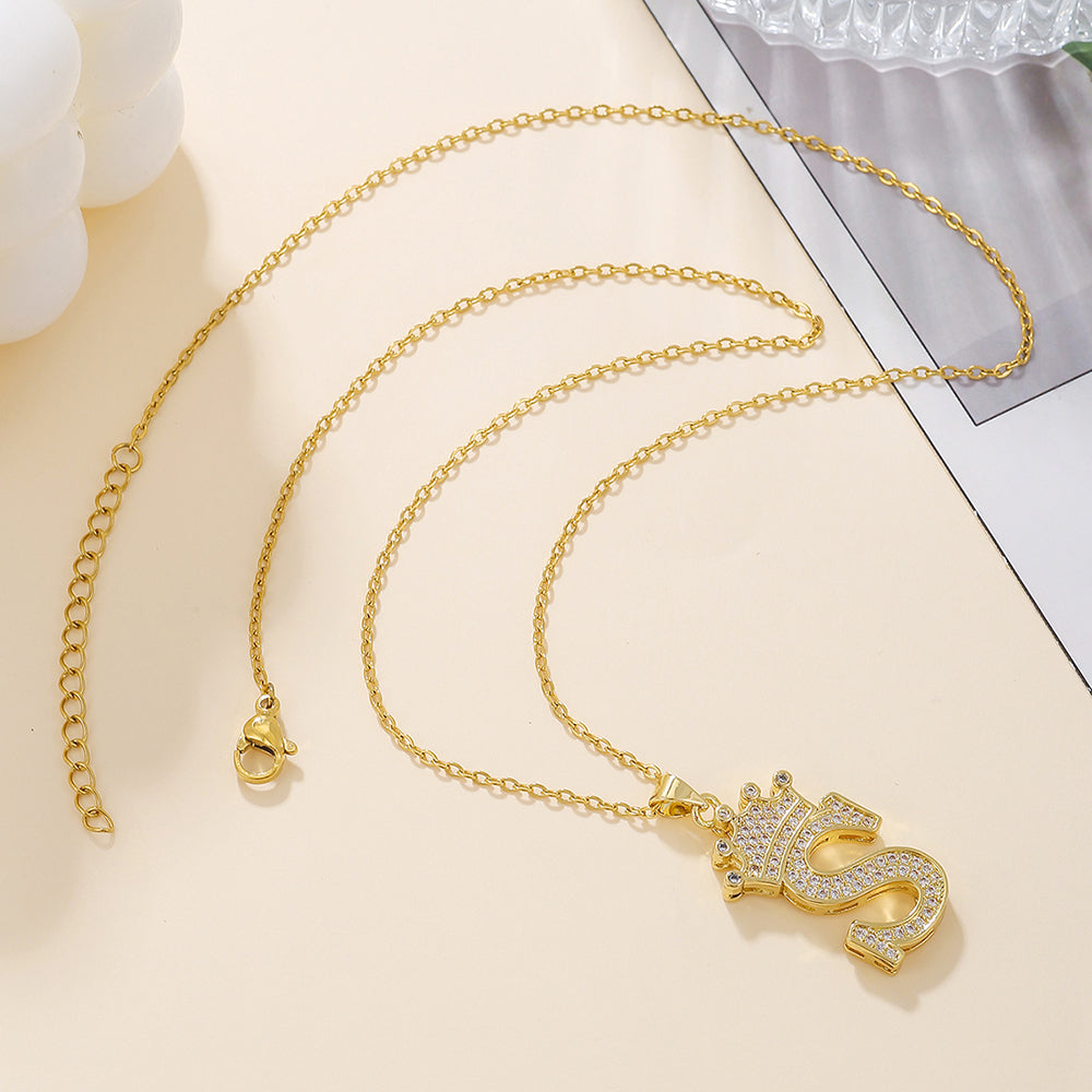 Crown Initial Pendant Necklace