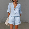 Women's Tie-Front Shirt & Shorts Set