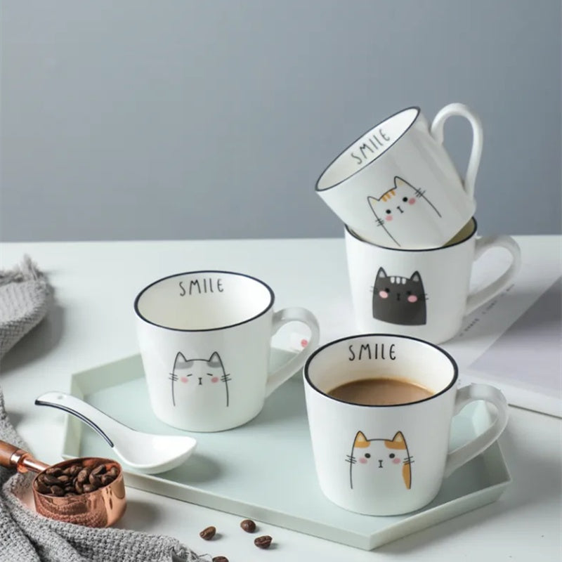 Cartoon Cat Ceramic Mug with Spoon