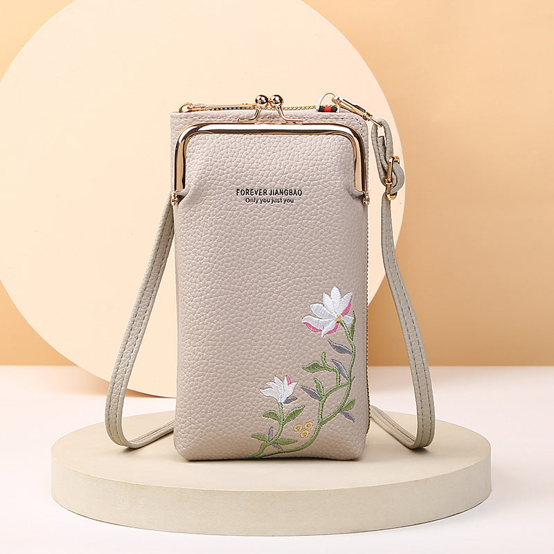 Embroidered Crossbody Phone Wallet