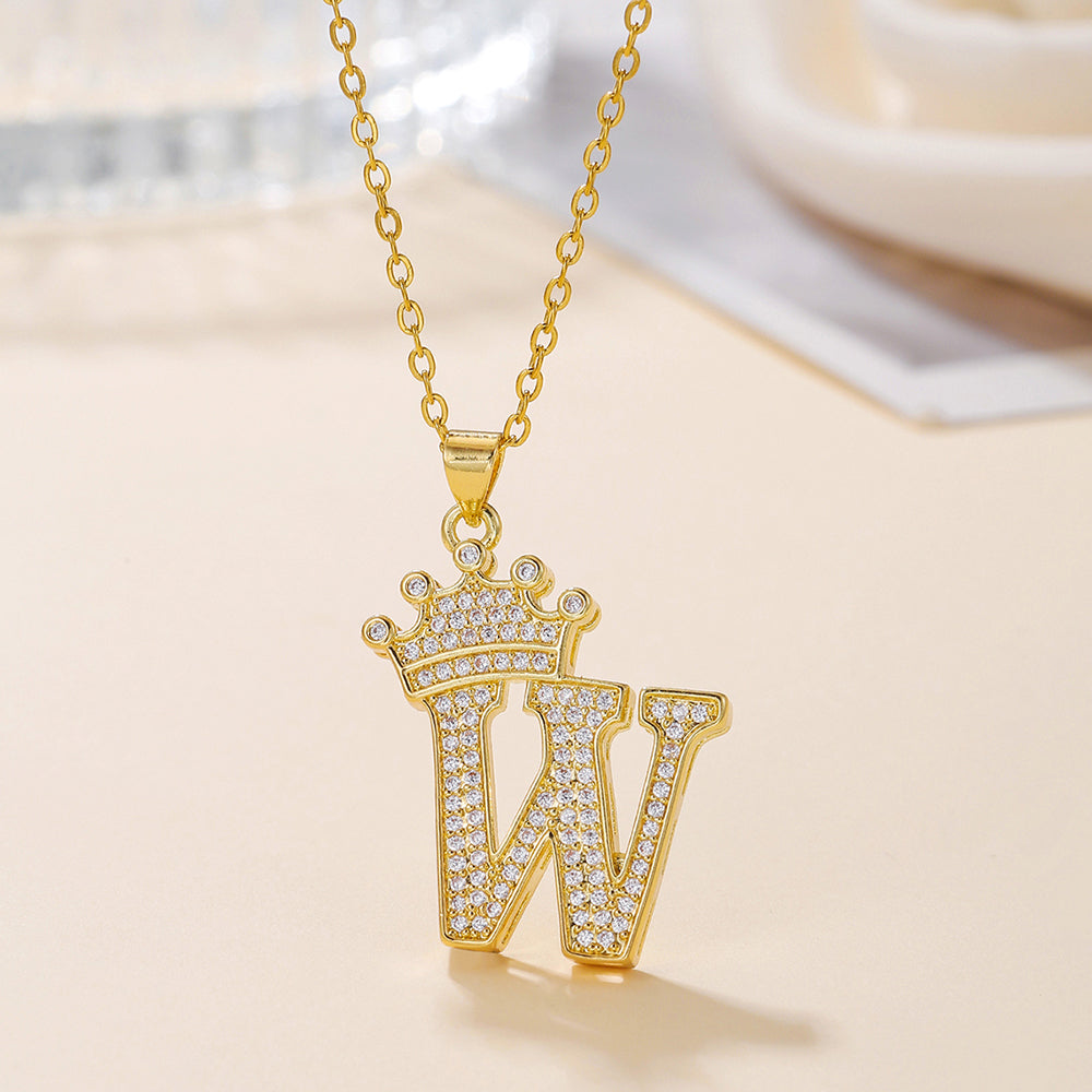 Crown Initial Pendant Necklace