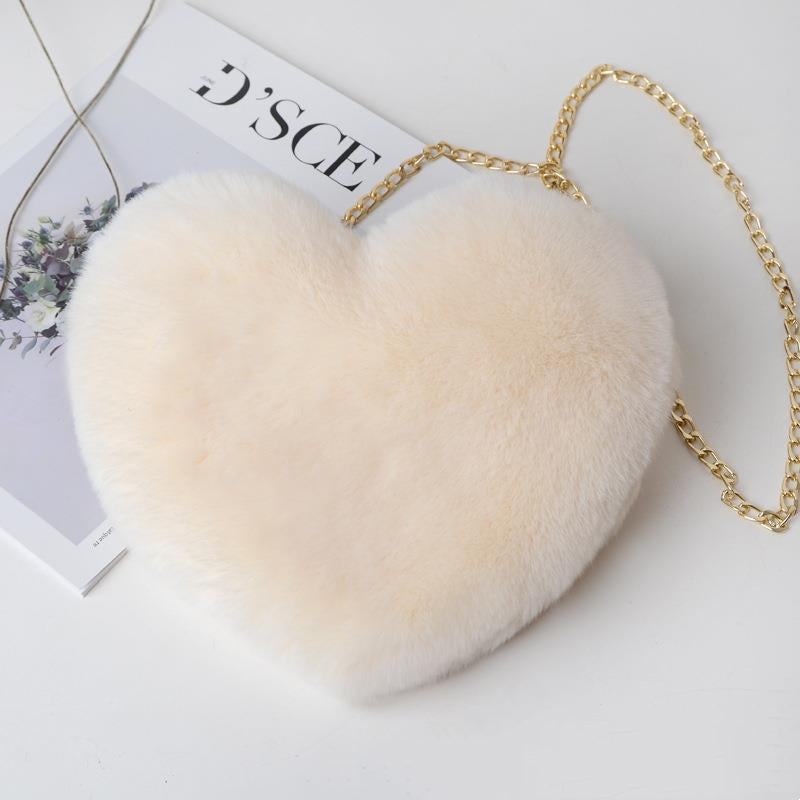 Plush Heart Chain Shoulder Bag