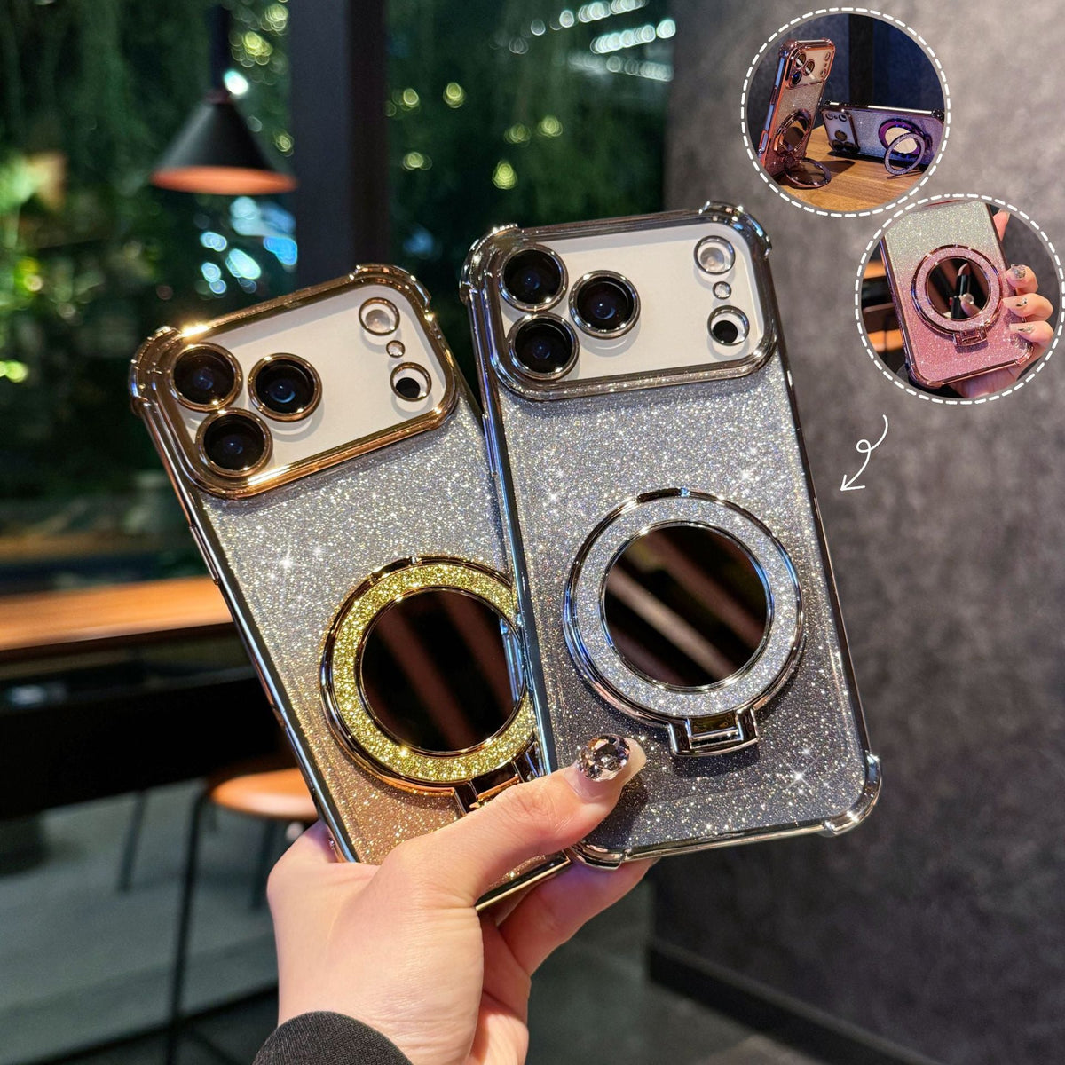 Glitter Mirror Magnetic Stand Case for iPhone 17