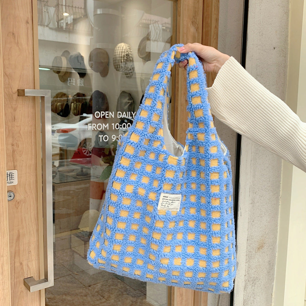 Plaid Plush Tote Bag