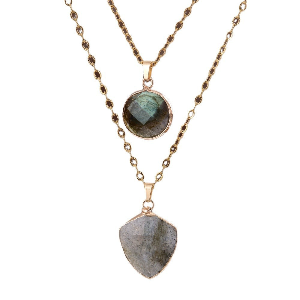 Stone Pendant Double-Chain Necklace