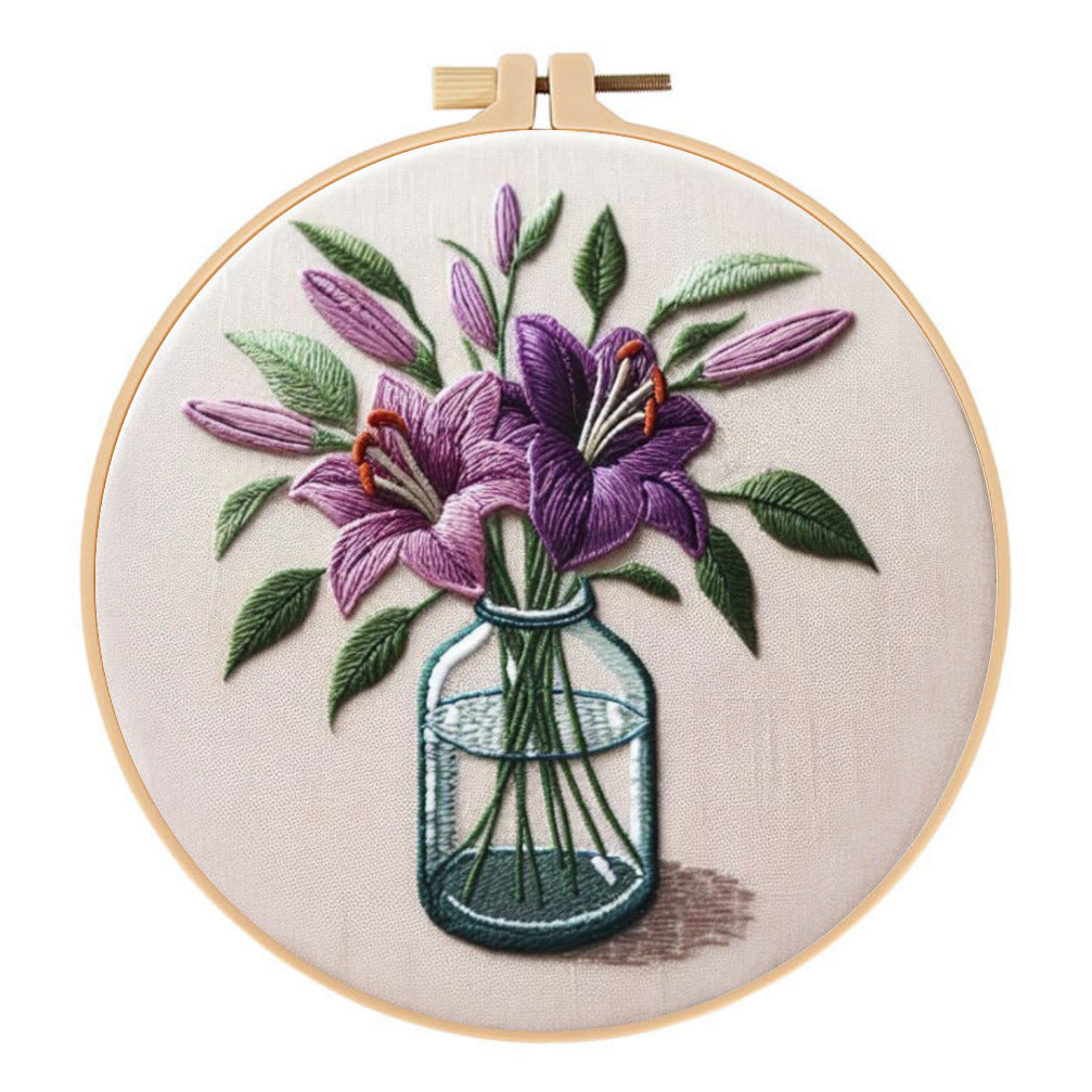 Purple Lily Stamped Embroidery Cloth