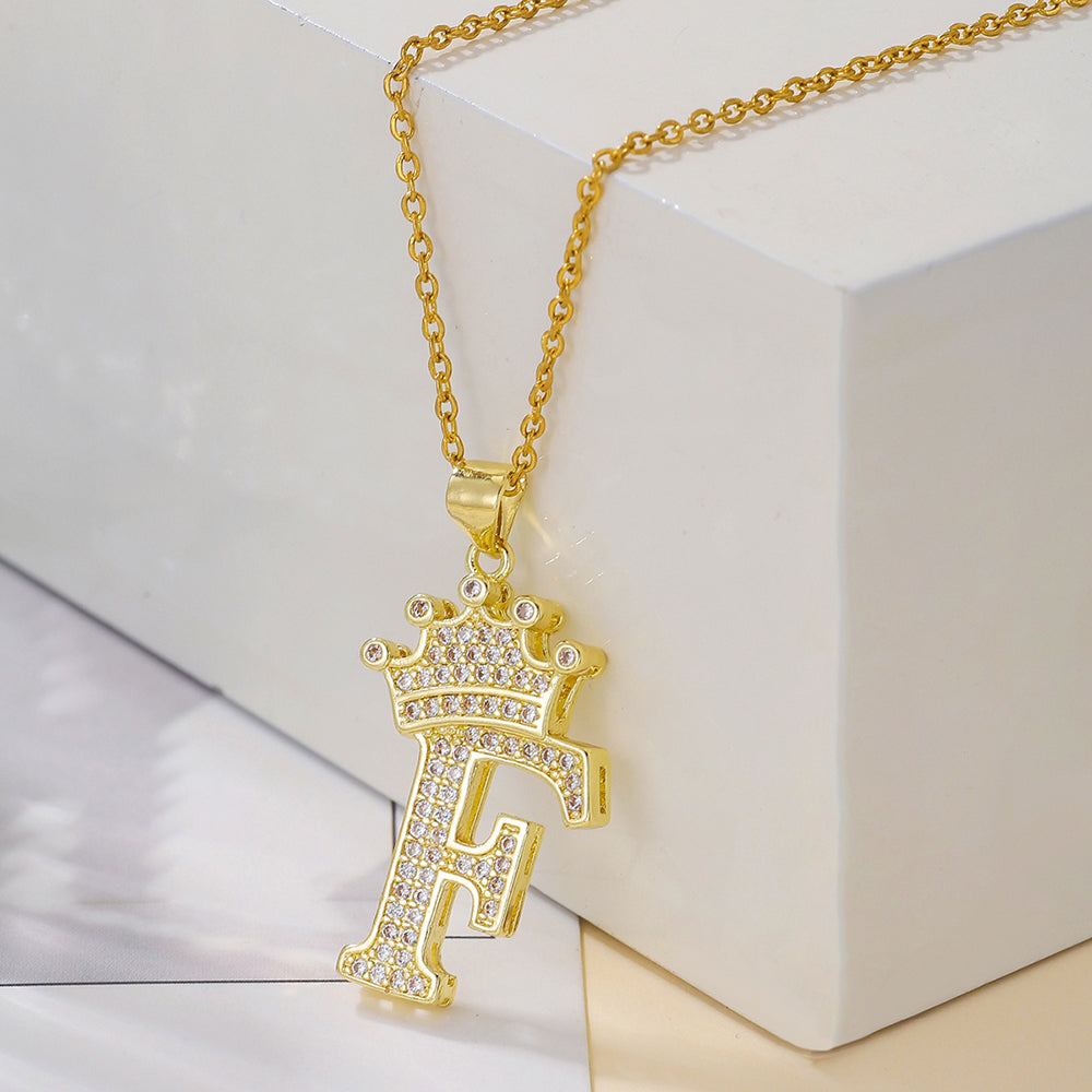 Crown Initial Pendant Necklace