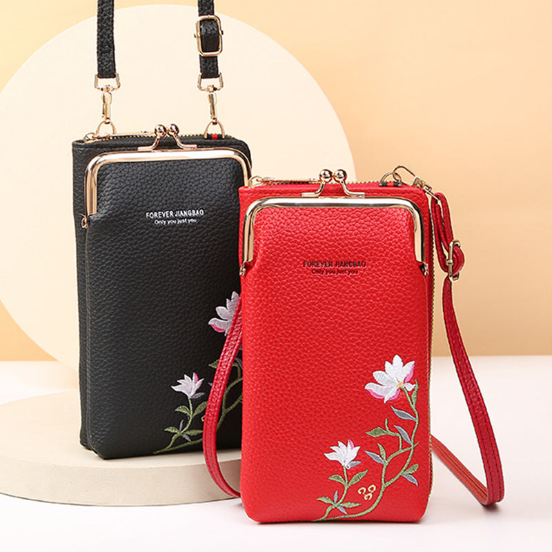 Embroidered Crossbody Phone Wallet