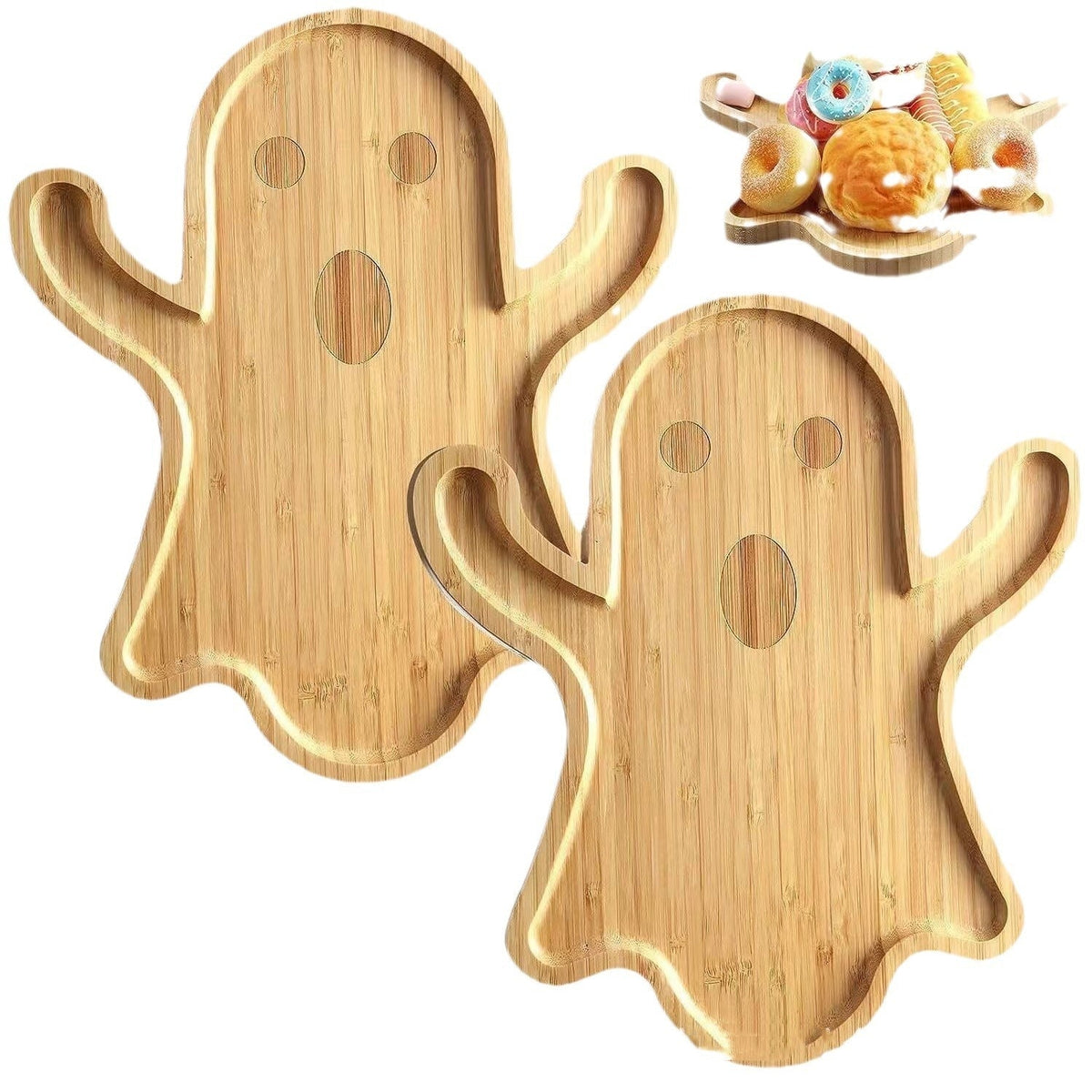 Ghost-Shaped Wooden Serving Tray