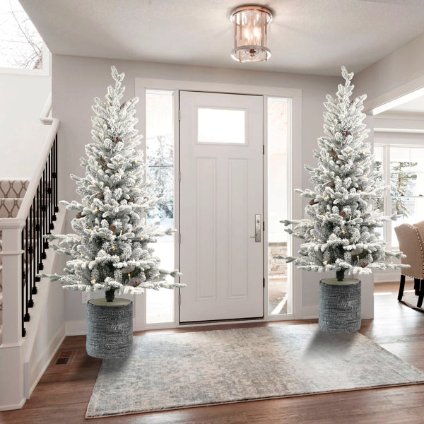 4.5 ft Pre-Lit Flocked Basin Tree