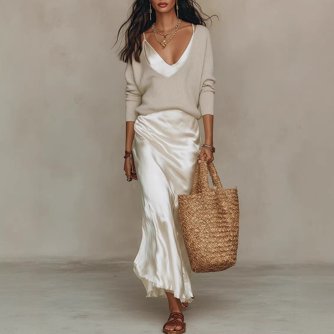 Satin Maxi Dress & Shrug Set