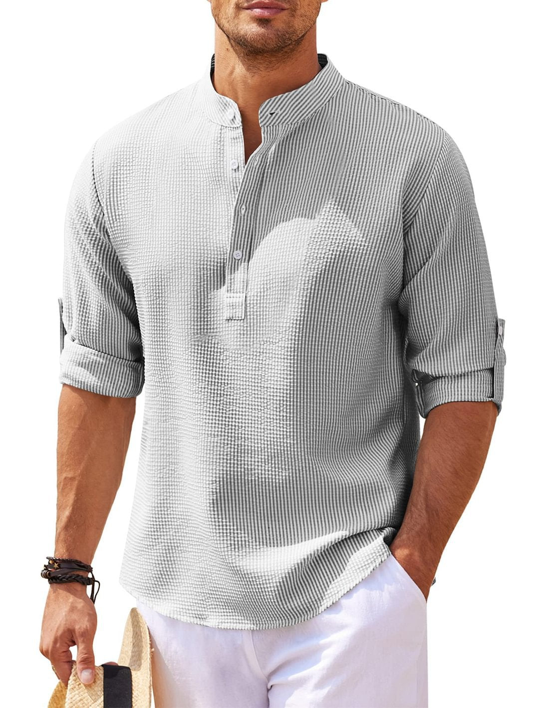 Men's Band-Collar Casual Shirt