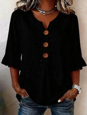 Ruffle-Sleeve Button Blouse