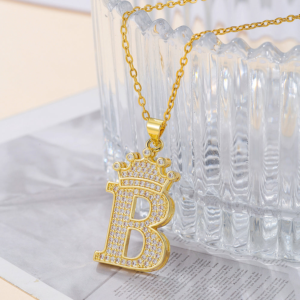 Crown Initial Pendant Necklace