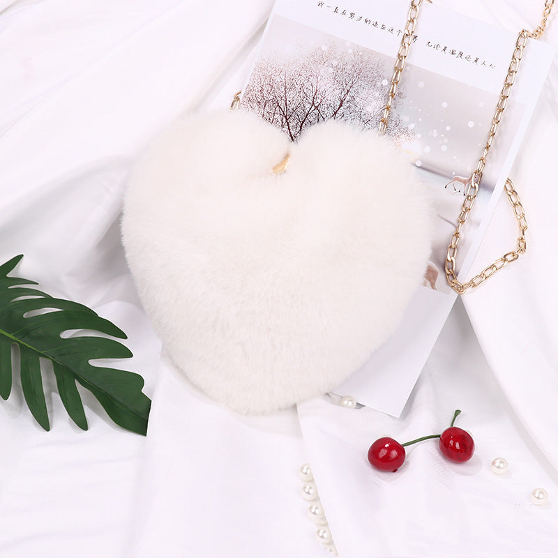 Plush Heart Chain Shoulder Bag