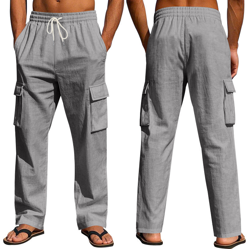Men's Linen Wide-Leg Cargo Pants