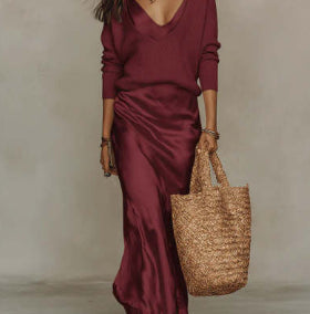 Satin Maxi Dress & Shrug Set