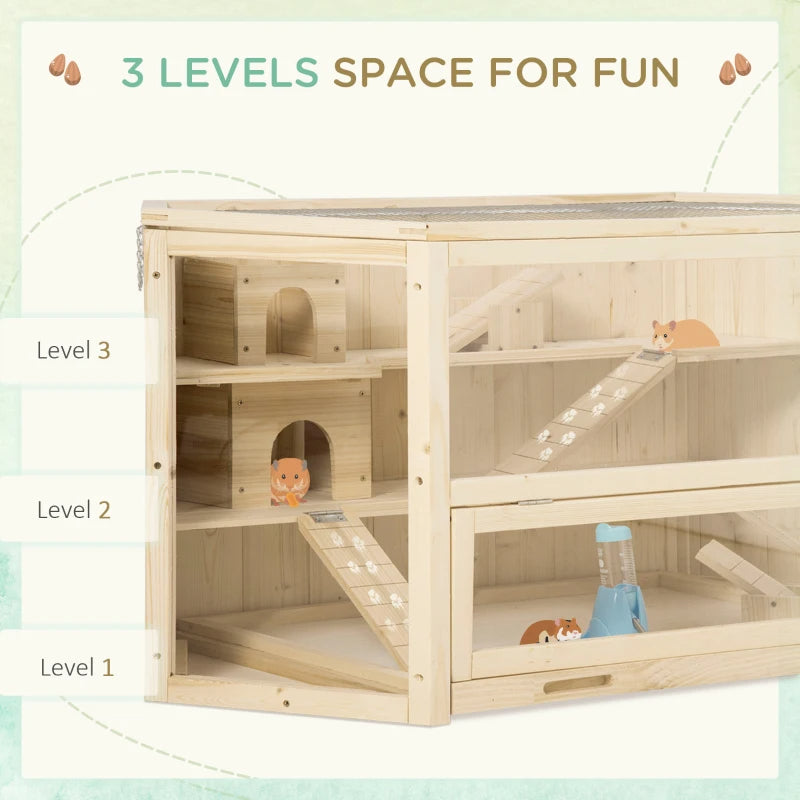 3-Tier Wooden Hamster Habitat