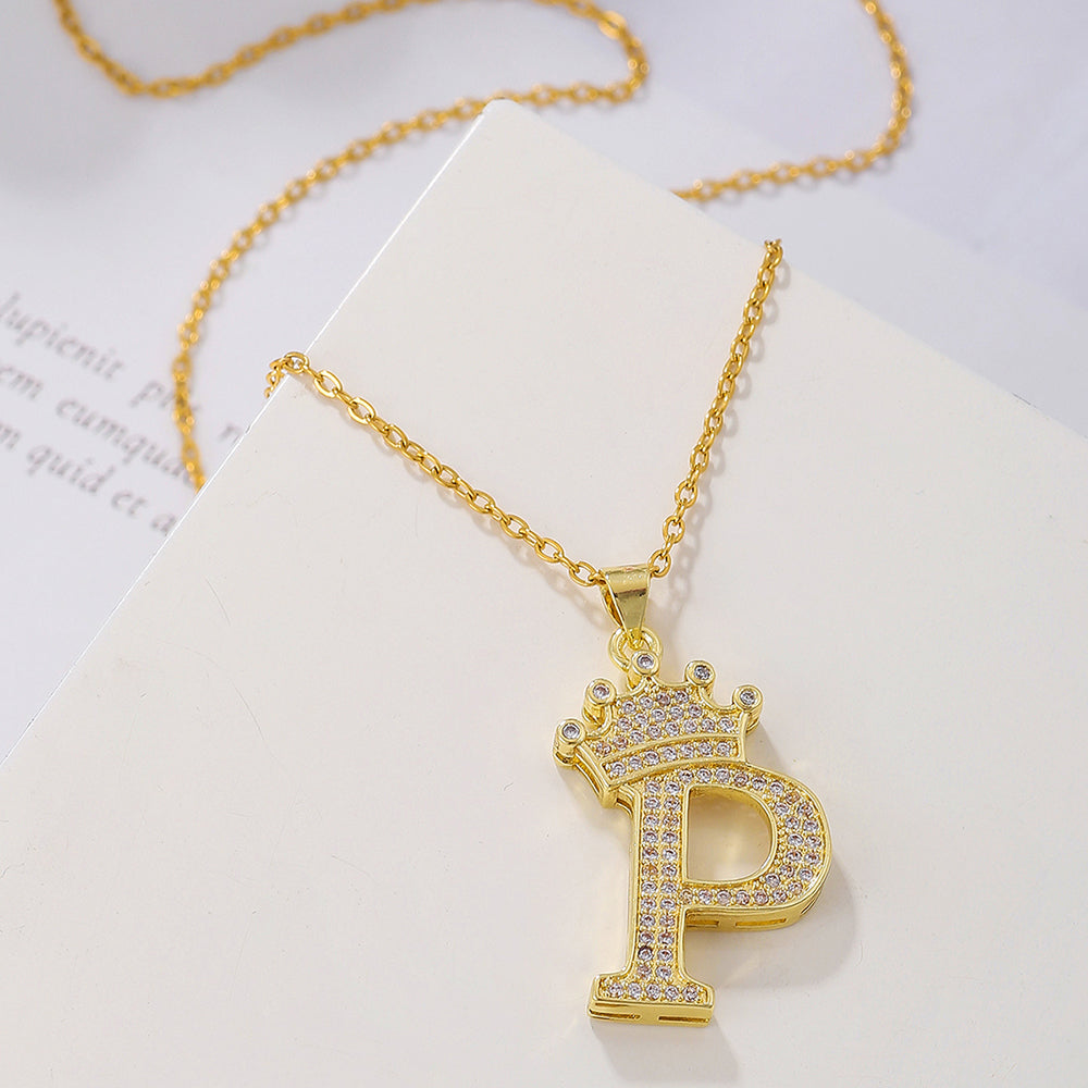 Crown Initial Pendant Necklace