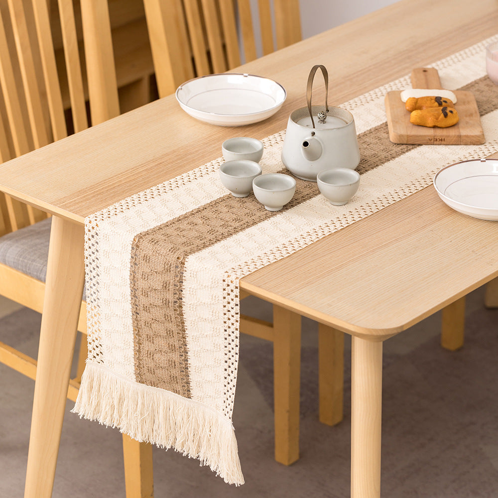 Tasseled Cotton Linen Table Runner