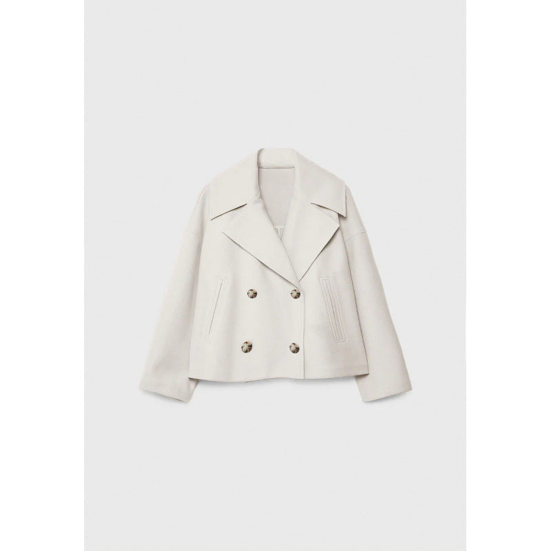 Double-Breasted Short Wool-Blend Coat