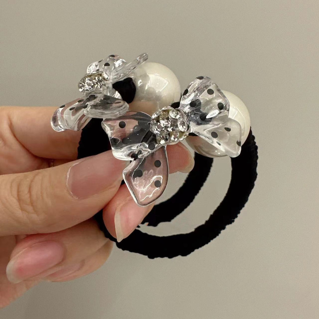Clear Bow Pearl Hair Tie