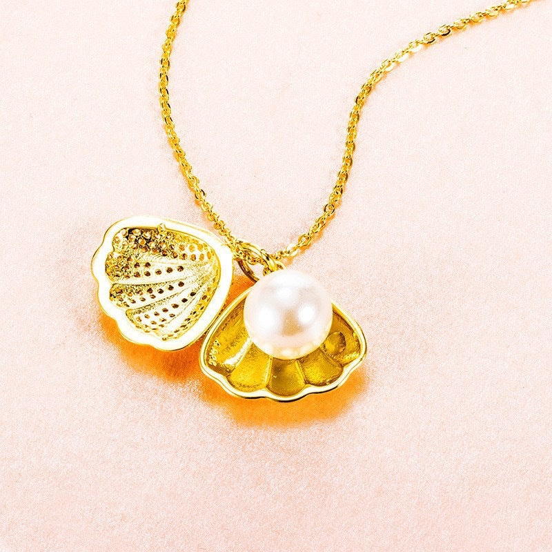 Shell Pearl & Rhinestone Necklace
