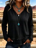 Women's Tassel V-Neck Long-Sleeve Top